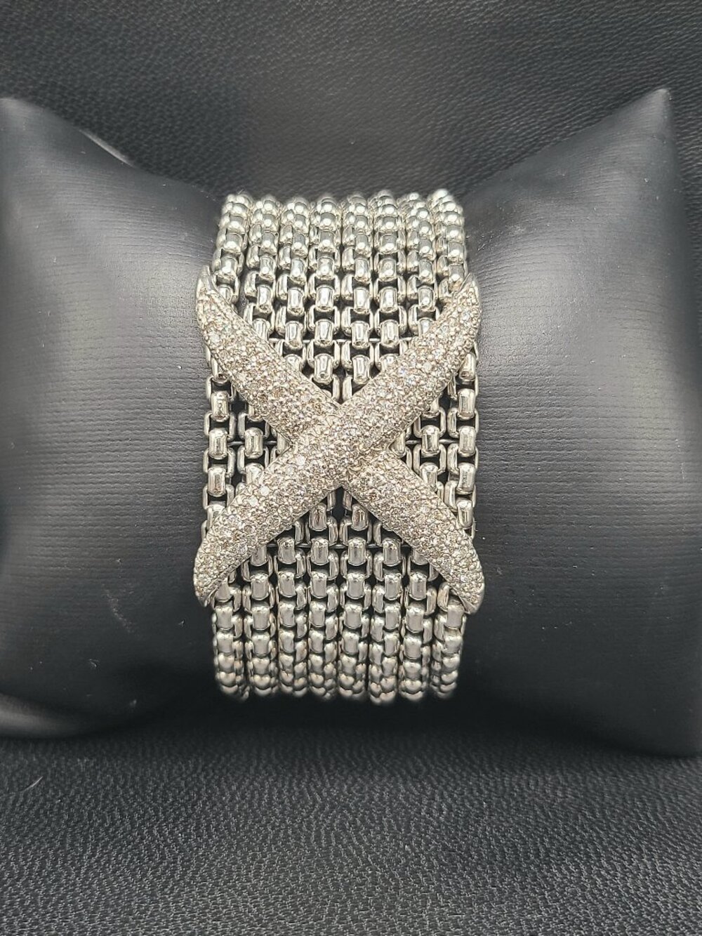 David Yurman Wide Diamond X Pave Box Chain Bracelet - Size Medium - RARE - Picture 4 of 13